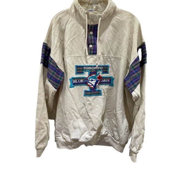 Vintage 90s Toronto BlueBay's Trench Canada sweatshirt white blue women L - Picture 1 of 12